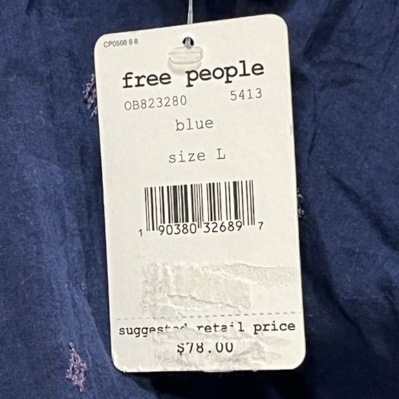 FREE PEOPLE Blue Embroidered Crop Tank NWT Size L - Picture 4 of 12
